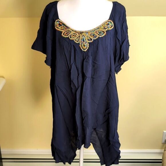 Cato Woman 22/24 Flutter Sleeve Beaded Blouse, NEW - Picture 1 of 10